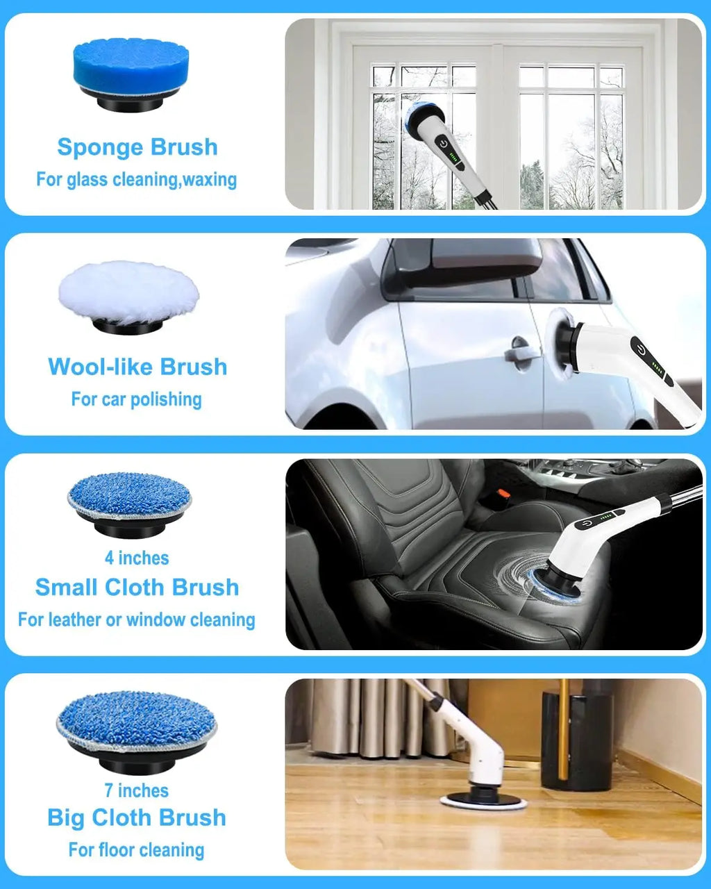 360° Cordless Electric Spin Scrubber Rechargeable Power Cleaning Brush with 8 Heads